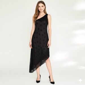 Y2K‎ Whimsigoth Fairycore Black Dress Sheer Sparkly Asymmetrical size 13/14